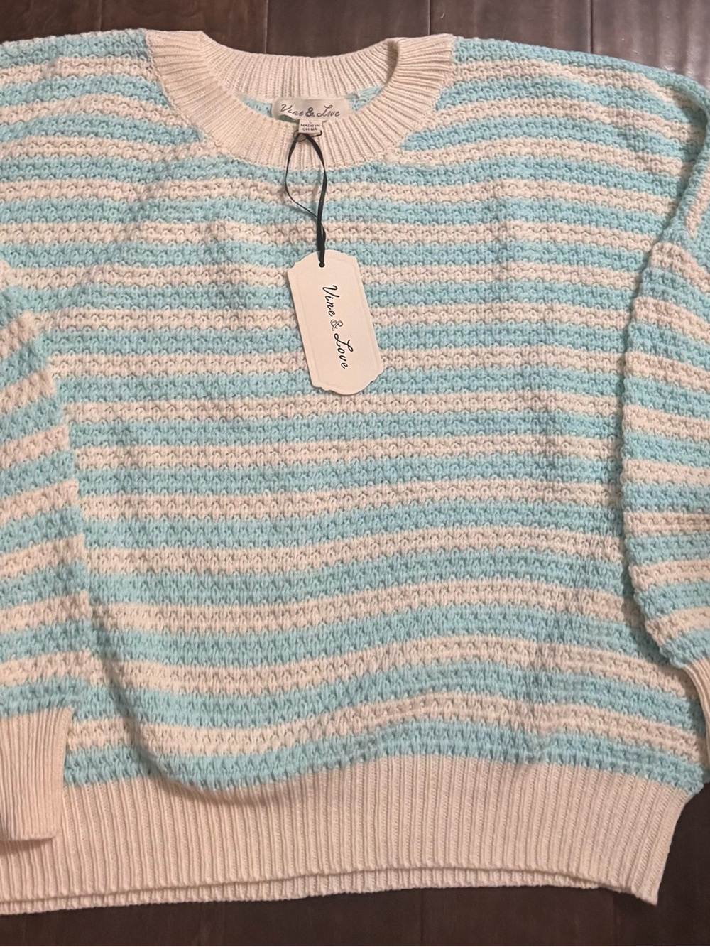 Vine & Love Cream and Light Blue Striped Crewneck Sweater